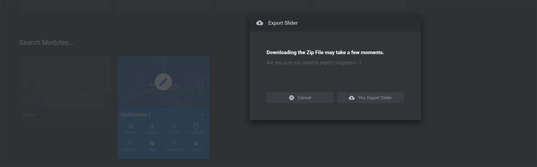 Slider Revolution > Slider Export Confirmation