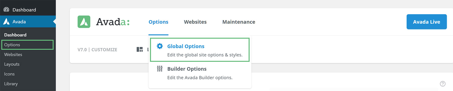 Avada > Global Options