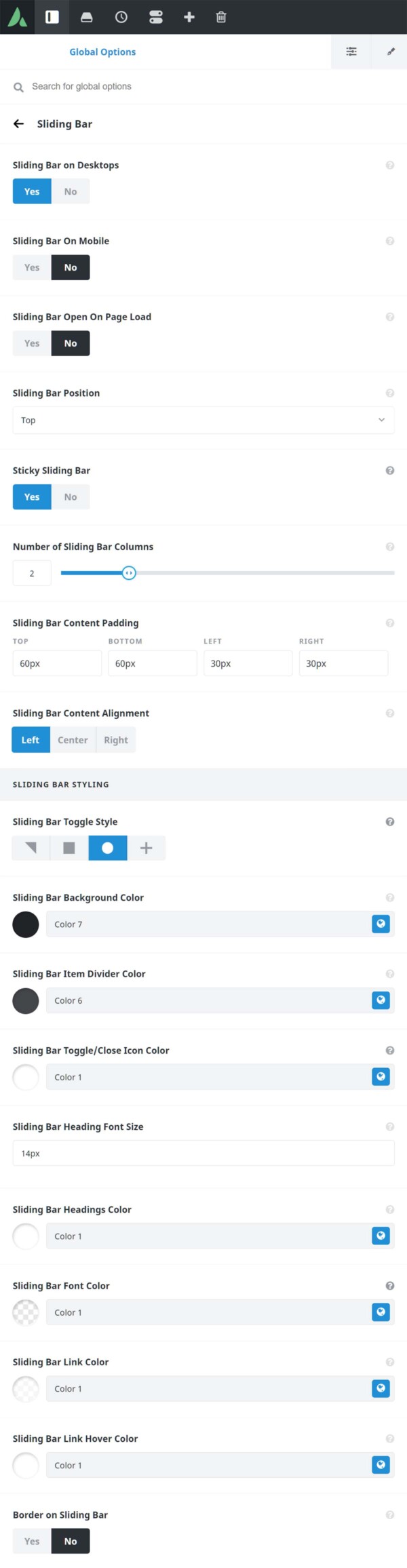 Using The Sliding Bar Avada site Builder