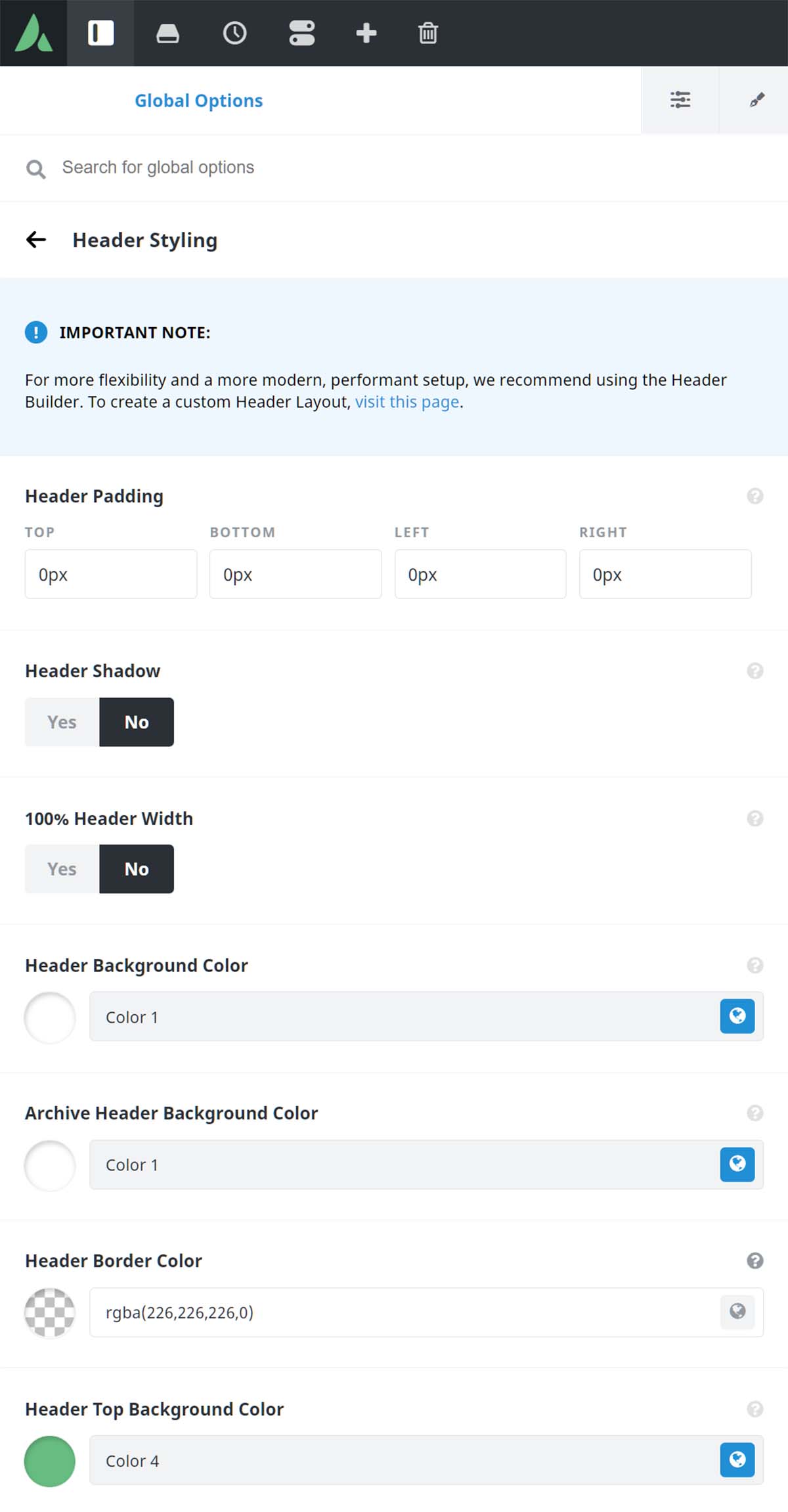 Avada Global Options - Header - Header Styling