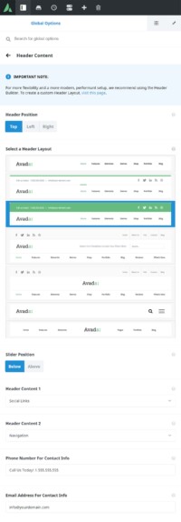 Avada Global Options - Header - Header Content