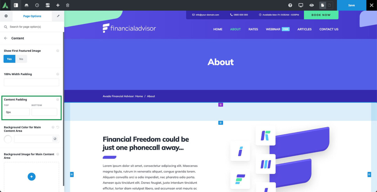 Page Content Padding – Avada Website Builder