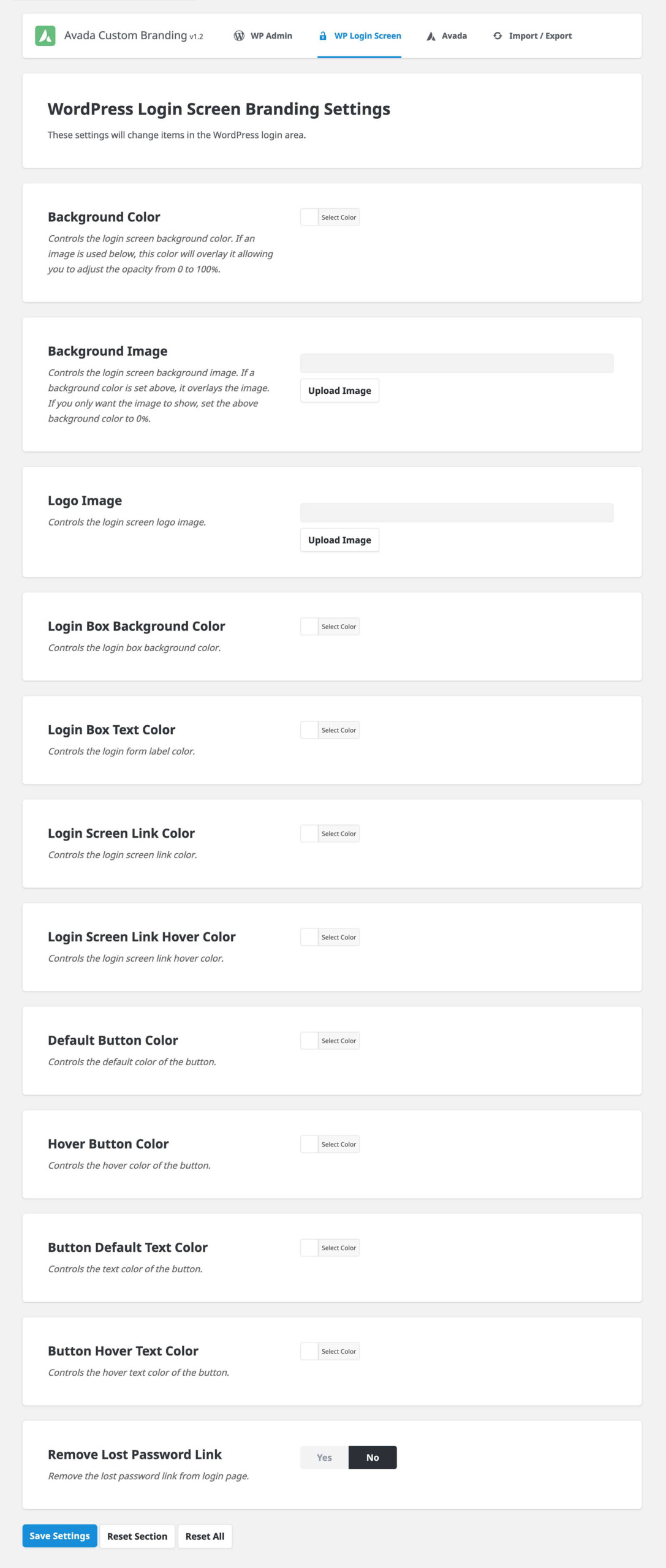 Avada Custom Branding > WP Login Screen Panel