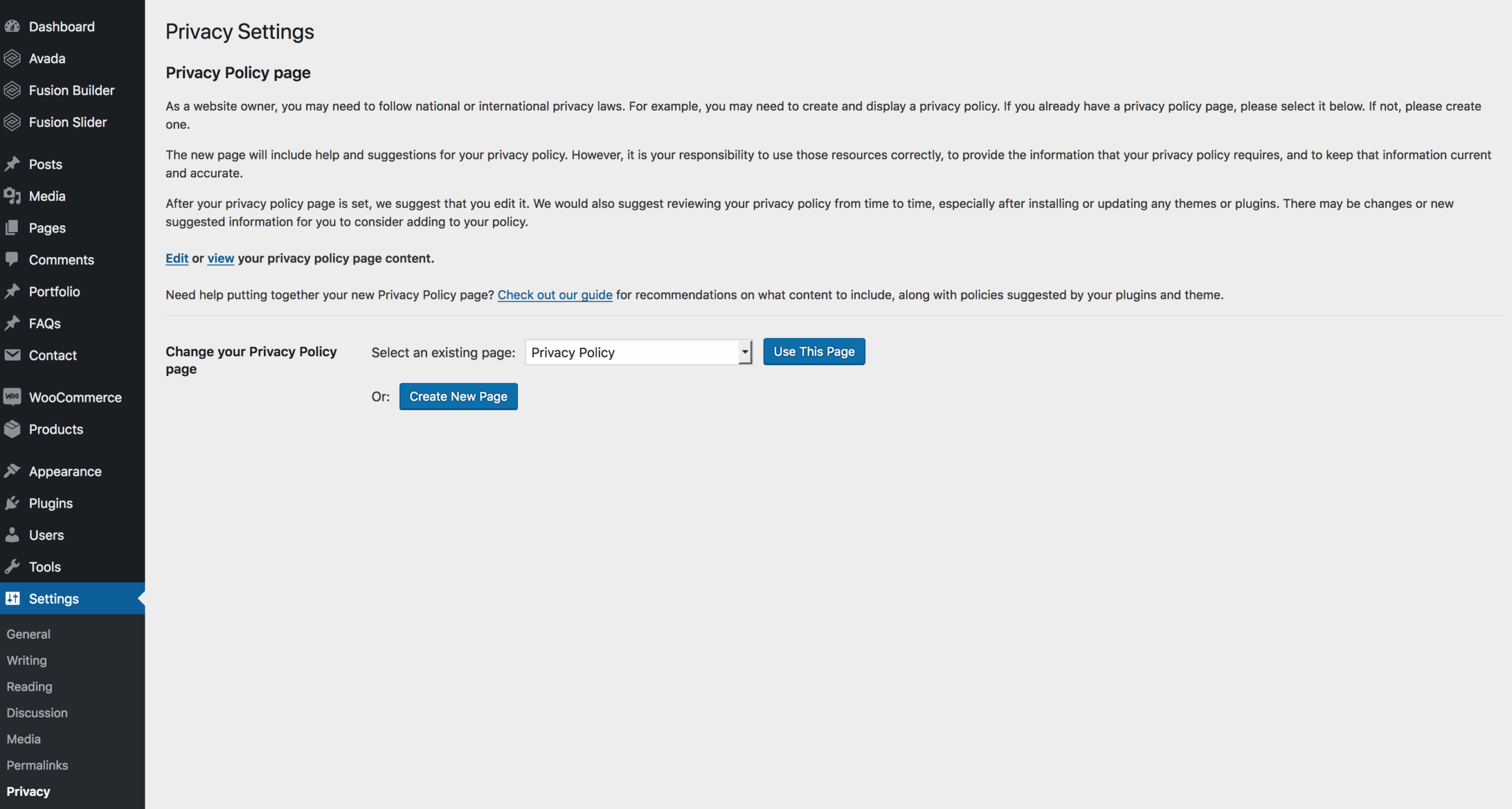 WordPress Privacy Settings