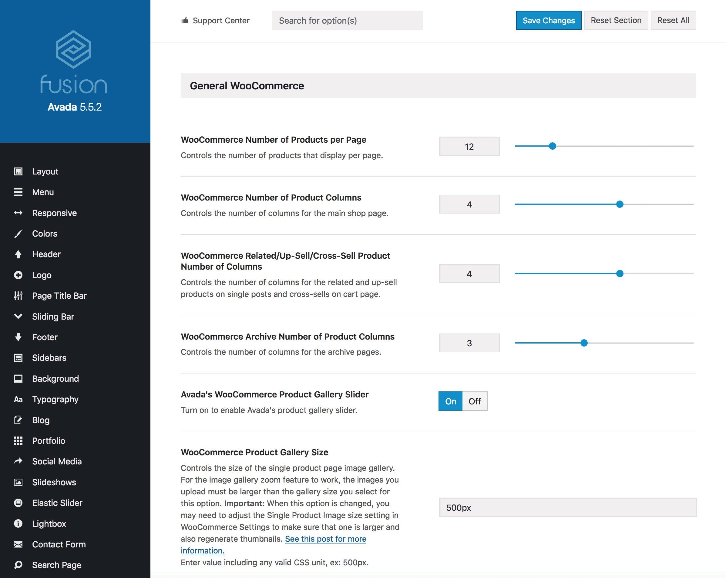 Theme Options WooCommerce
