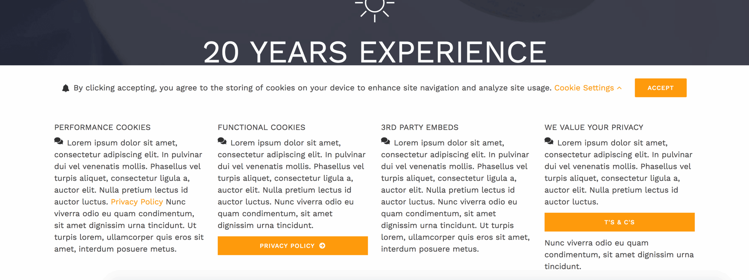 Avada Privacy Bar Info