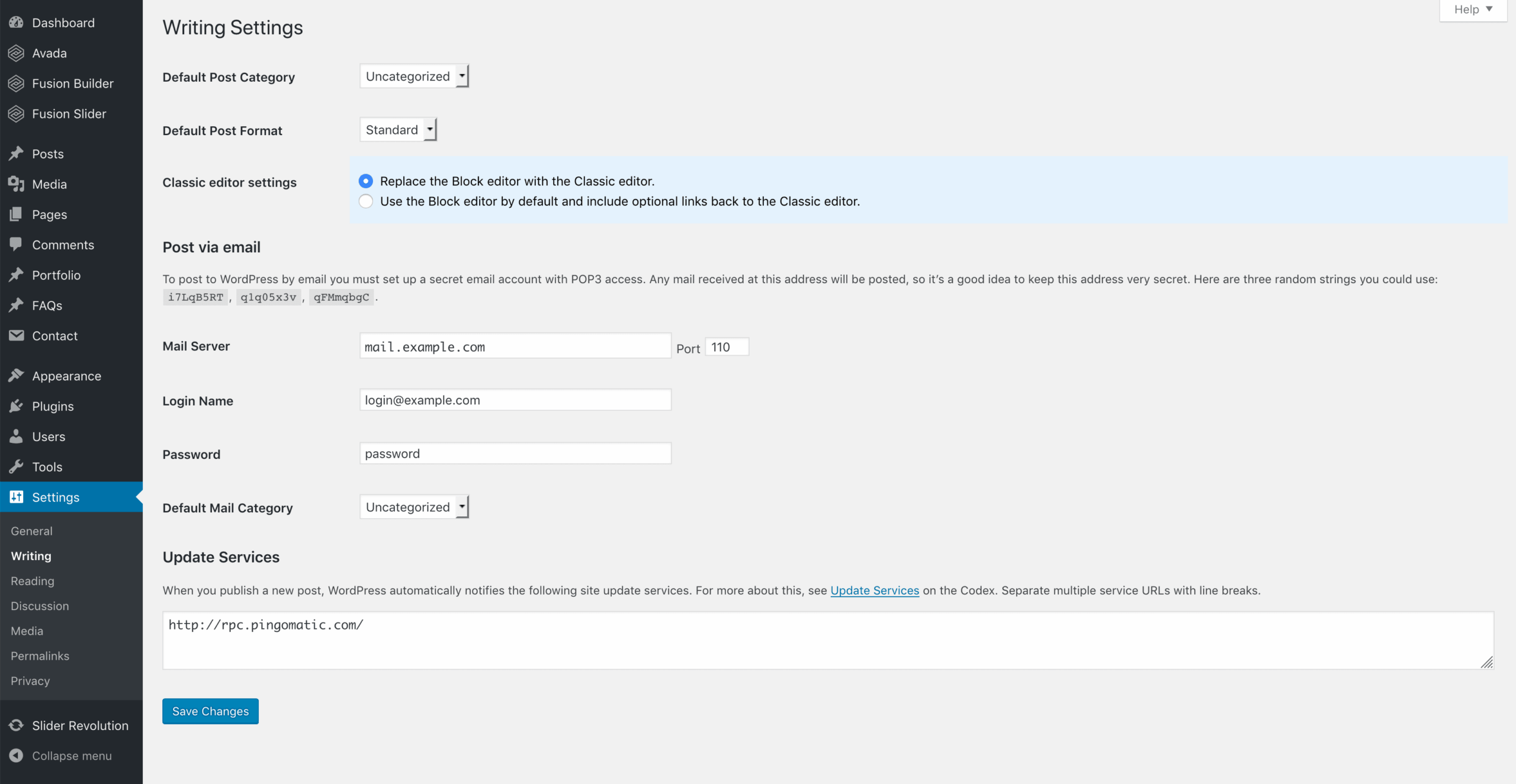Writing Settings WordPress Writing Settings