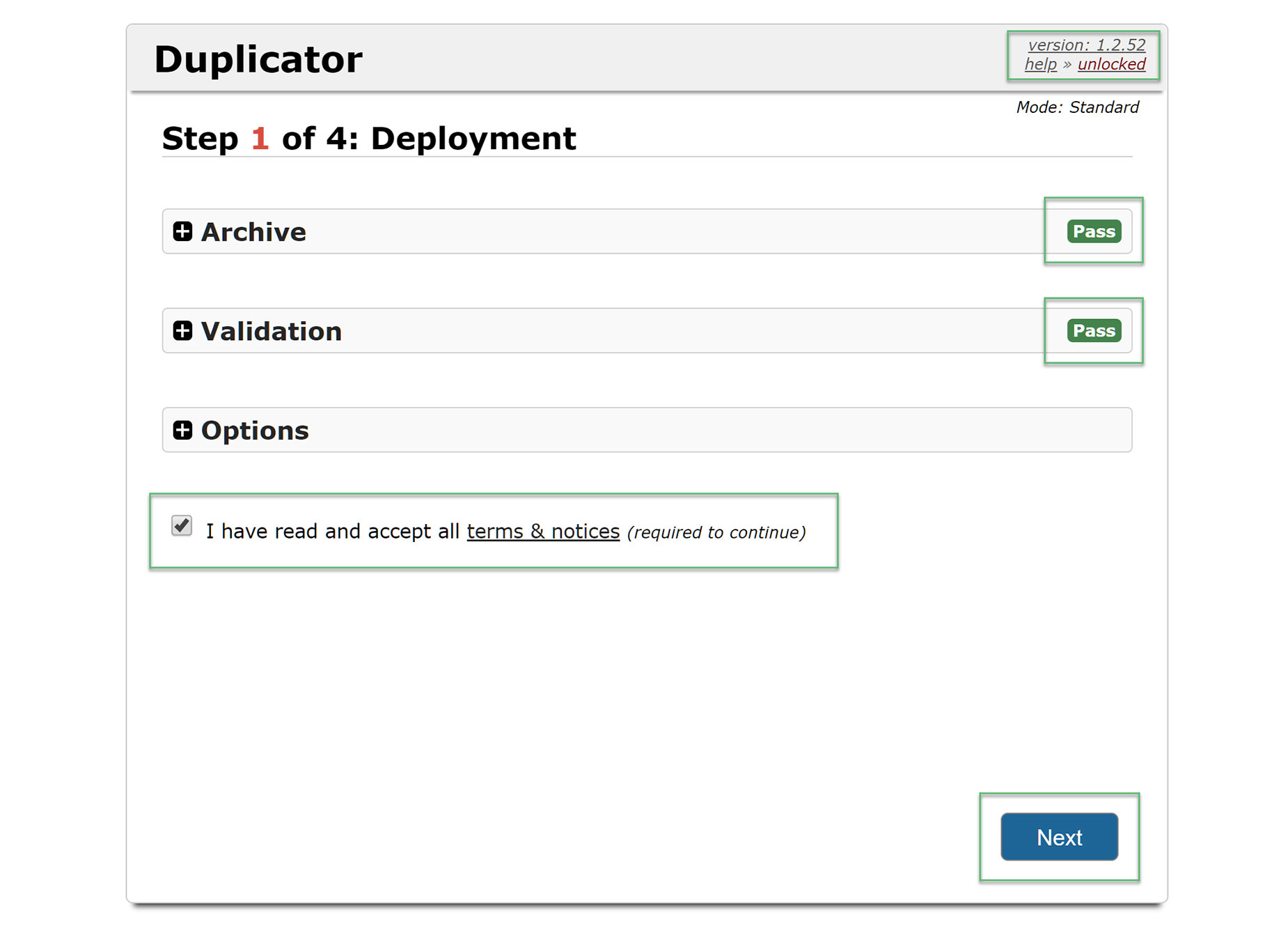 Duplicator - Deploy - Step 1