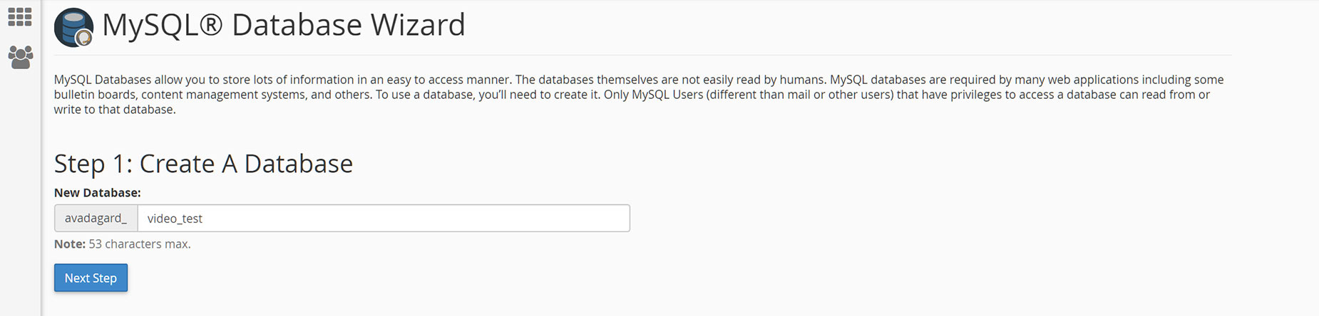cPanel - Creating a MySQL Database