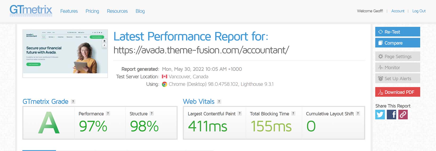 Performance Testing using GTMetrix – Avada Website Builder