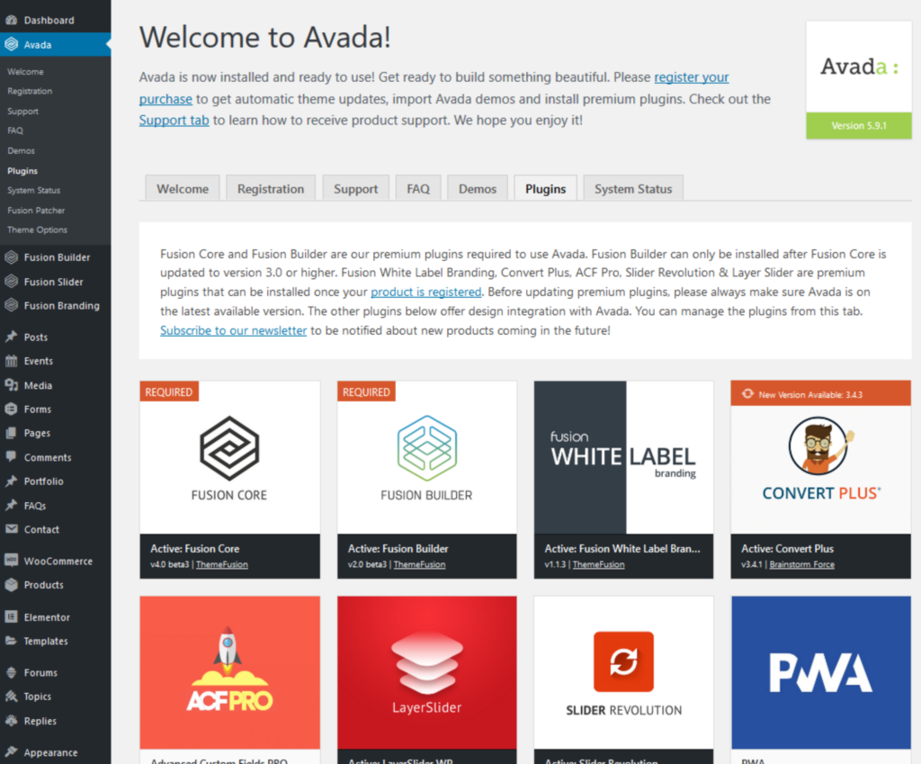 Avada Plugins Section