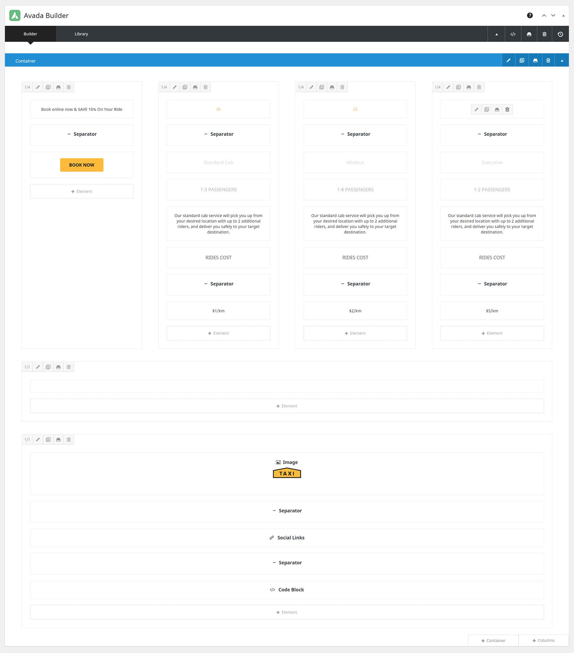 Taxi Prebuilt Website Custom Footer Layout Section