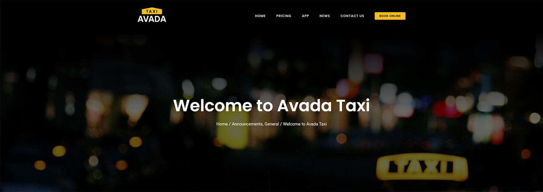 Taxi Demo Front End Custom Page Title Bar Layout Section