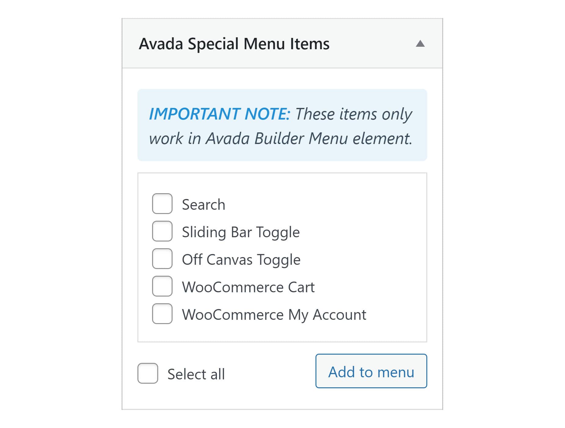 Avada Special Menu Items