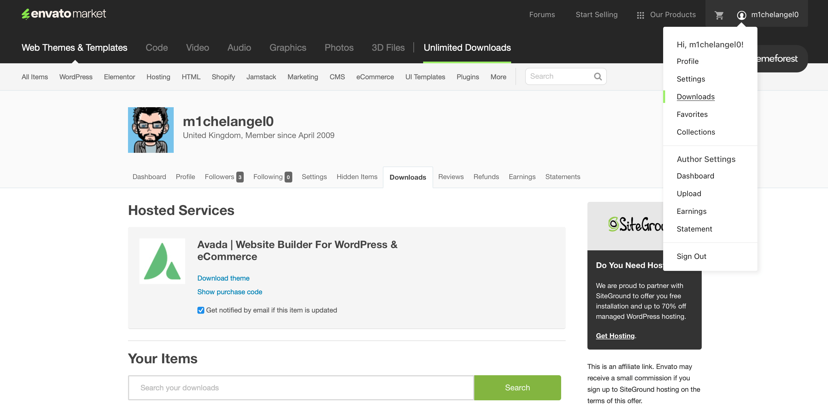 Themeforest Downloads Tab
