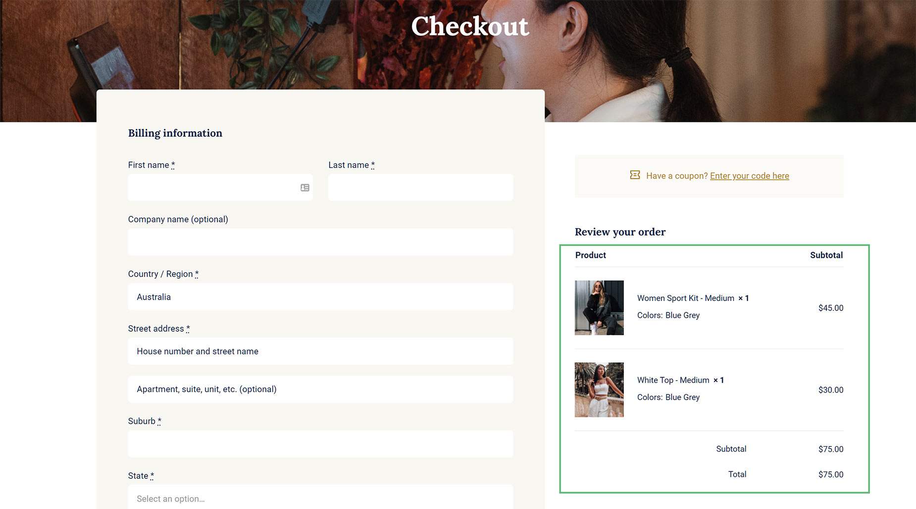 Woo Checkout Order Review Element > Example