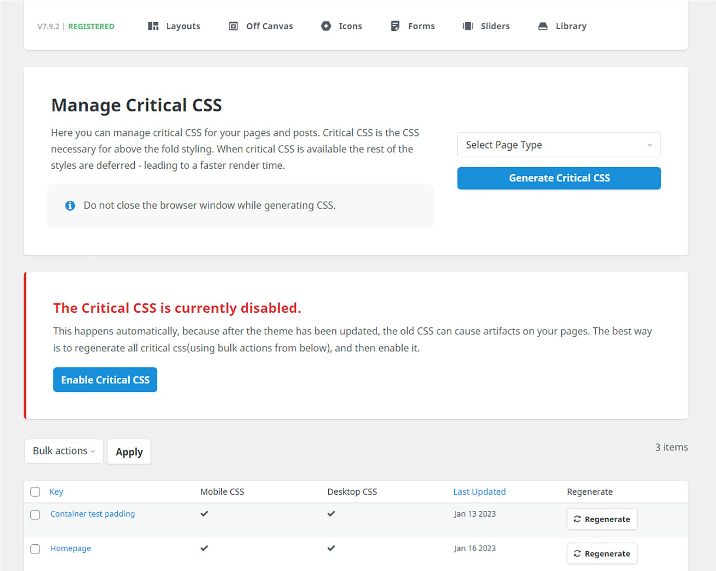 Major Update > Critical CSS Disabled