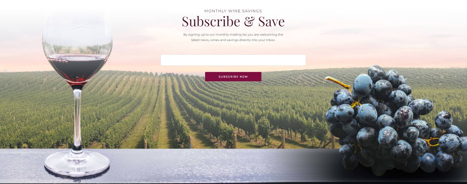 Avada Winery Subscription Form
