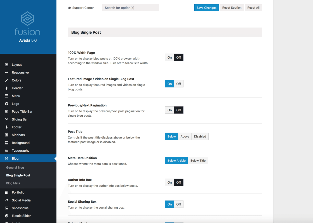 Avada Blog Single Post Options