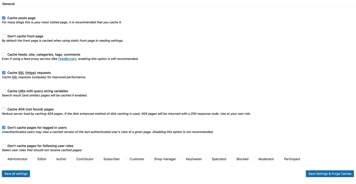 W3TC Page Cache Options