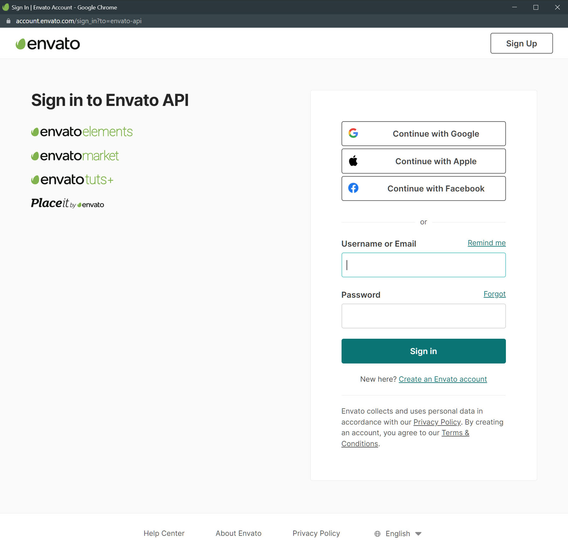 My Avada > Create Account > Envato Connection > Sign in