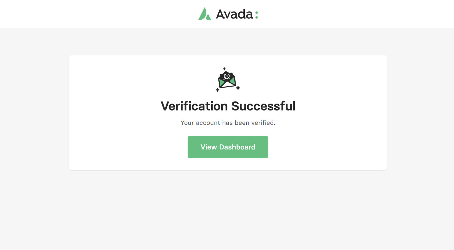 My Avada > Email Account Verification Success