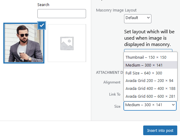 Attachment Display Settings Image Size Selection