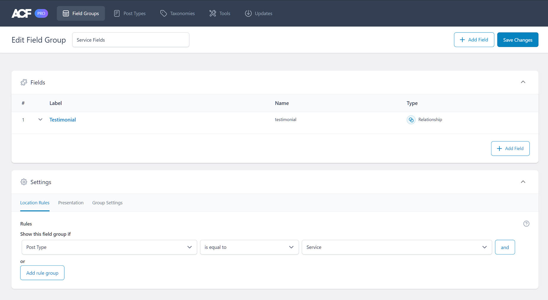 ACF > Service Fields