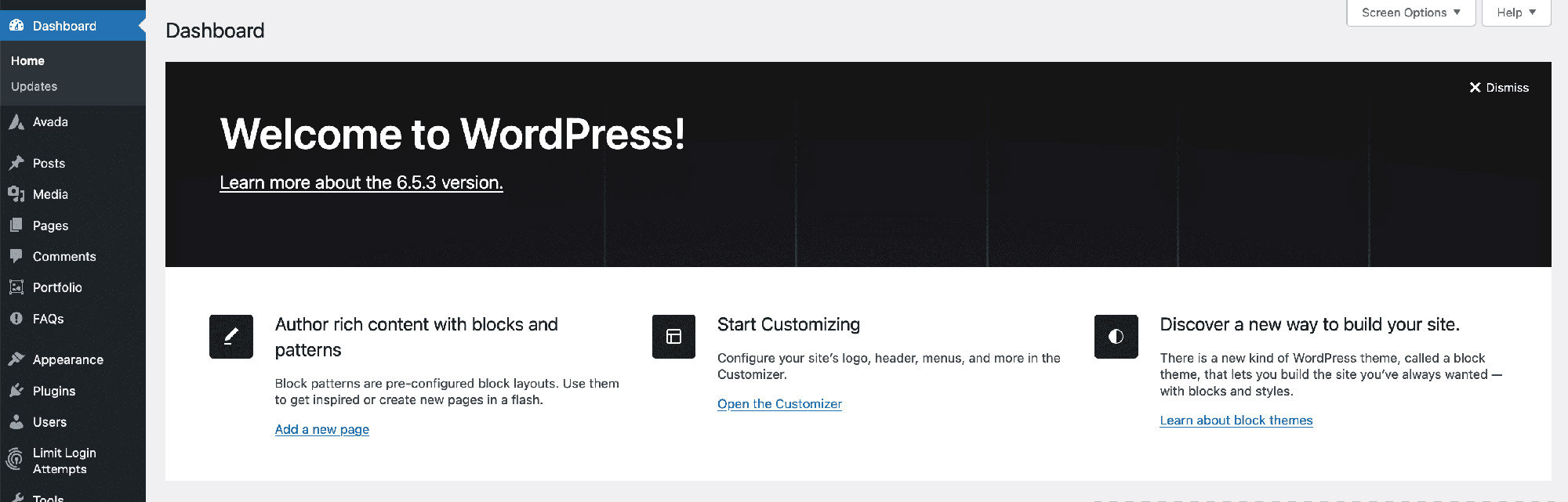 WordPress Welcome Screen