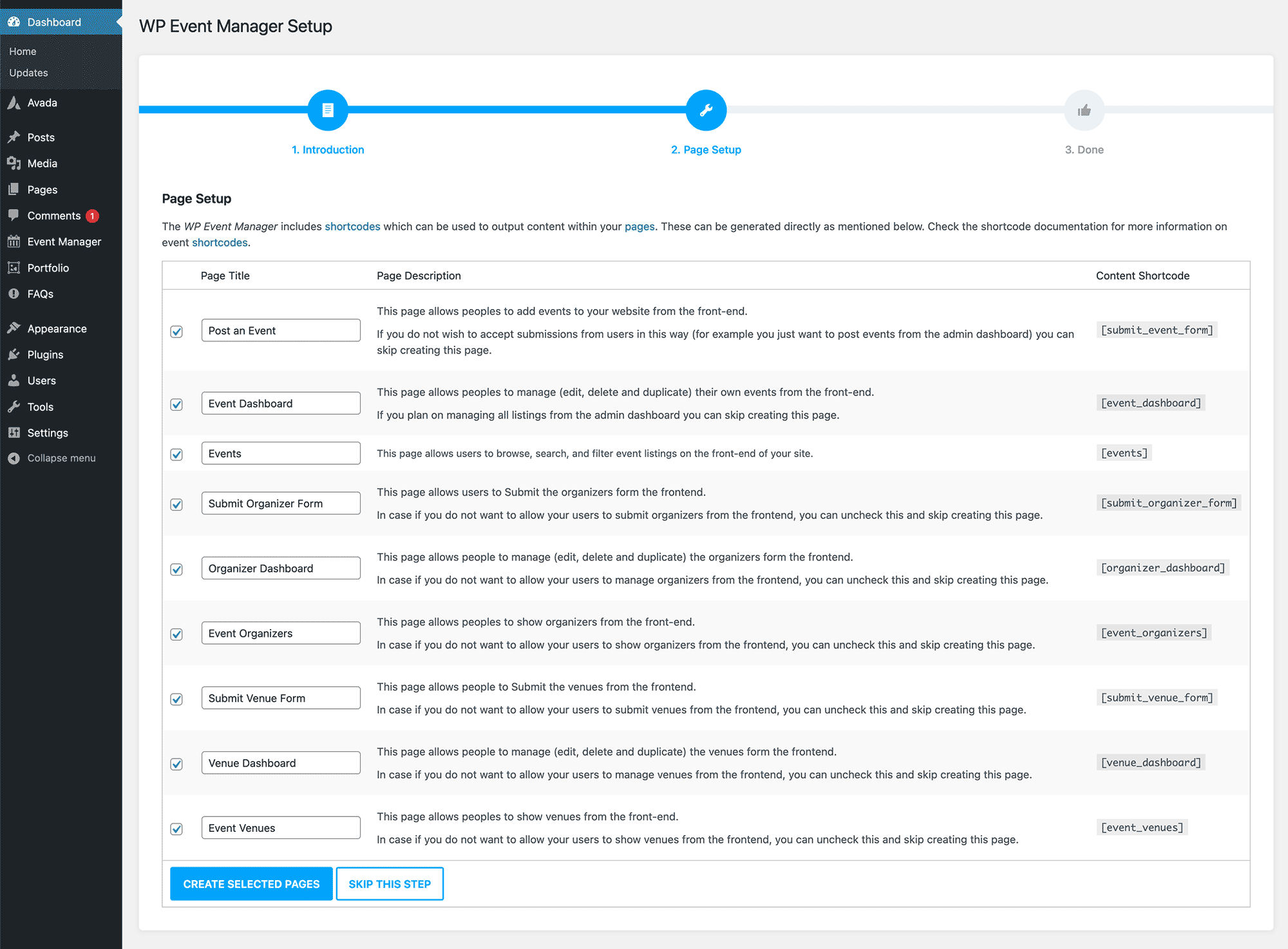 WP Event Manager Setup Pages WP Event Manager Setup Pages