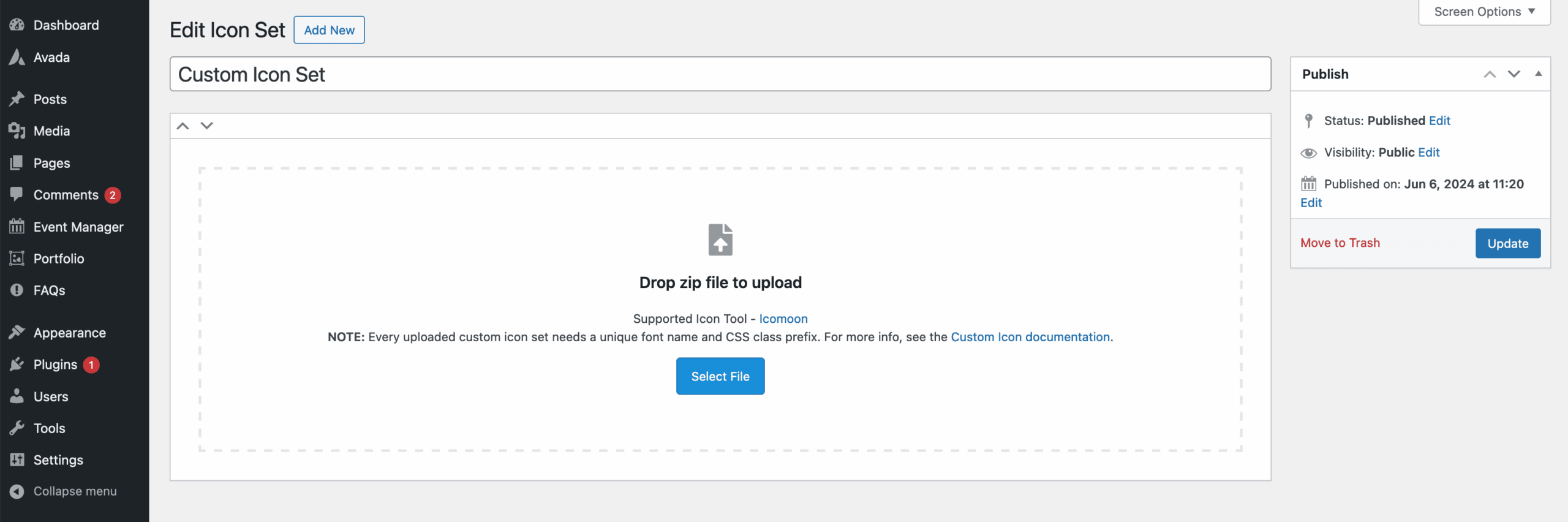 Avada Create New Icon Set