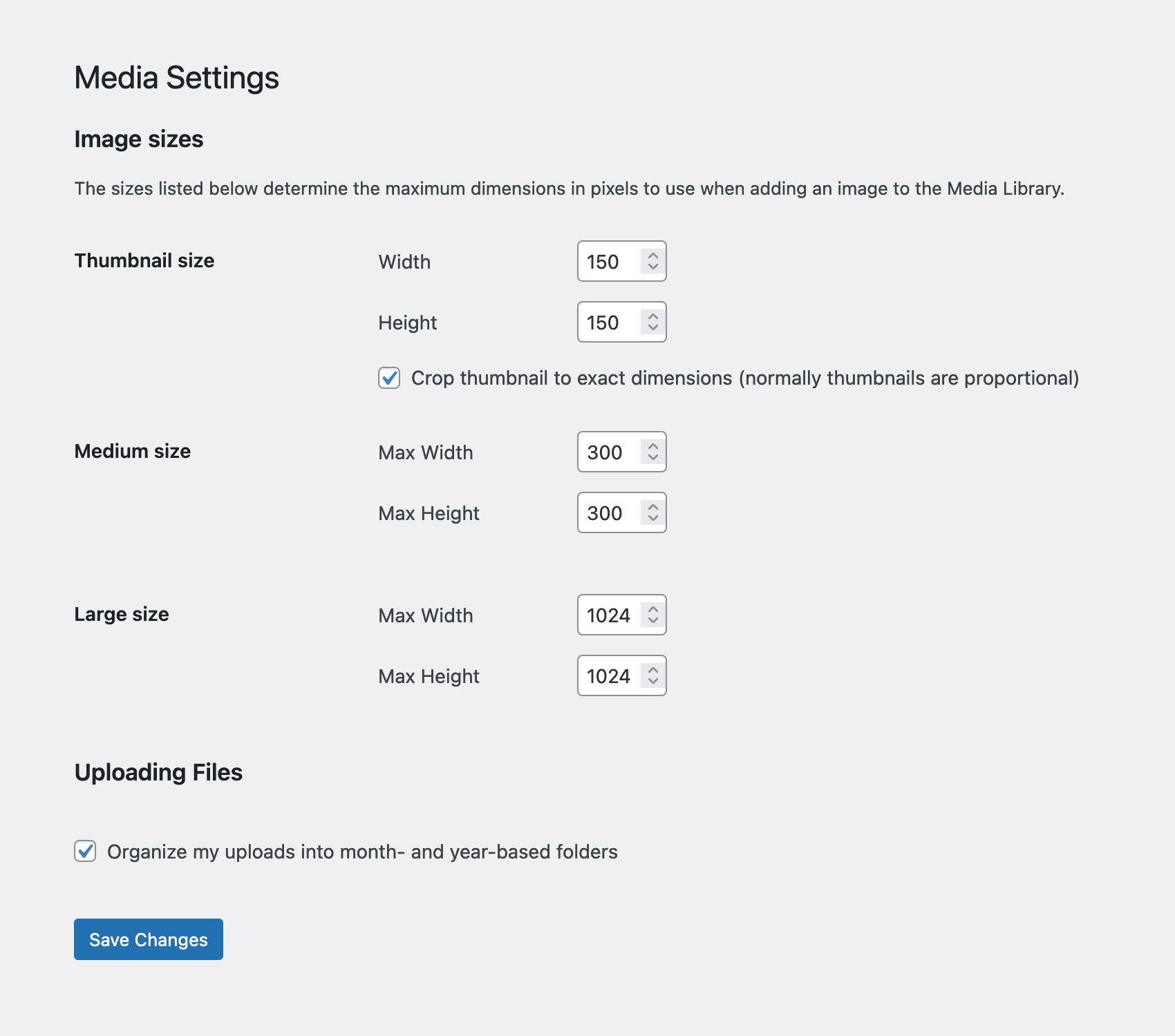 WordPress Media Settings