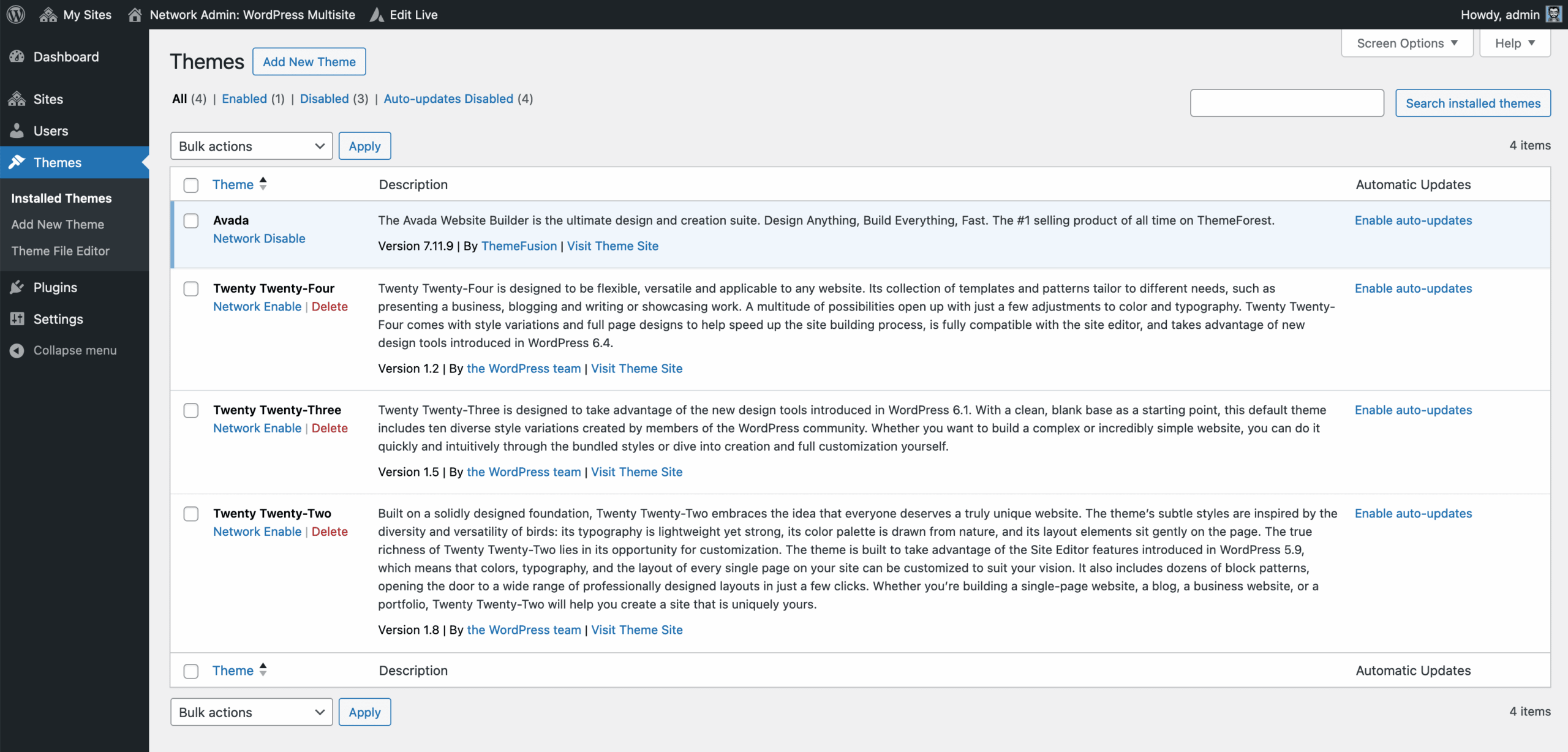 WordPress Multisite Network Themes