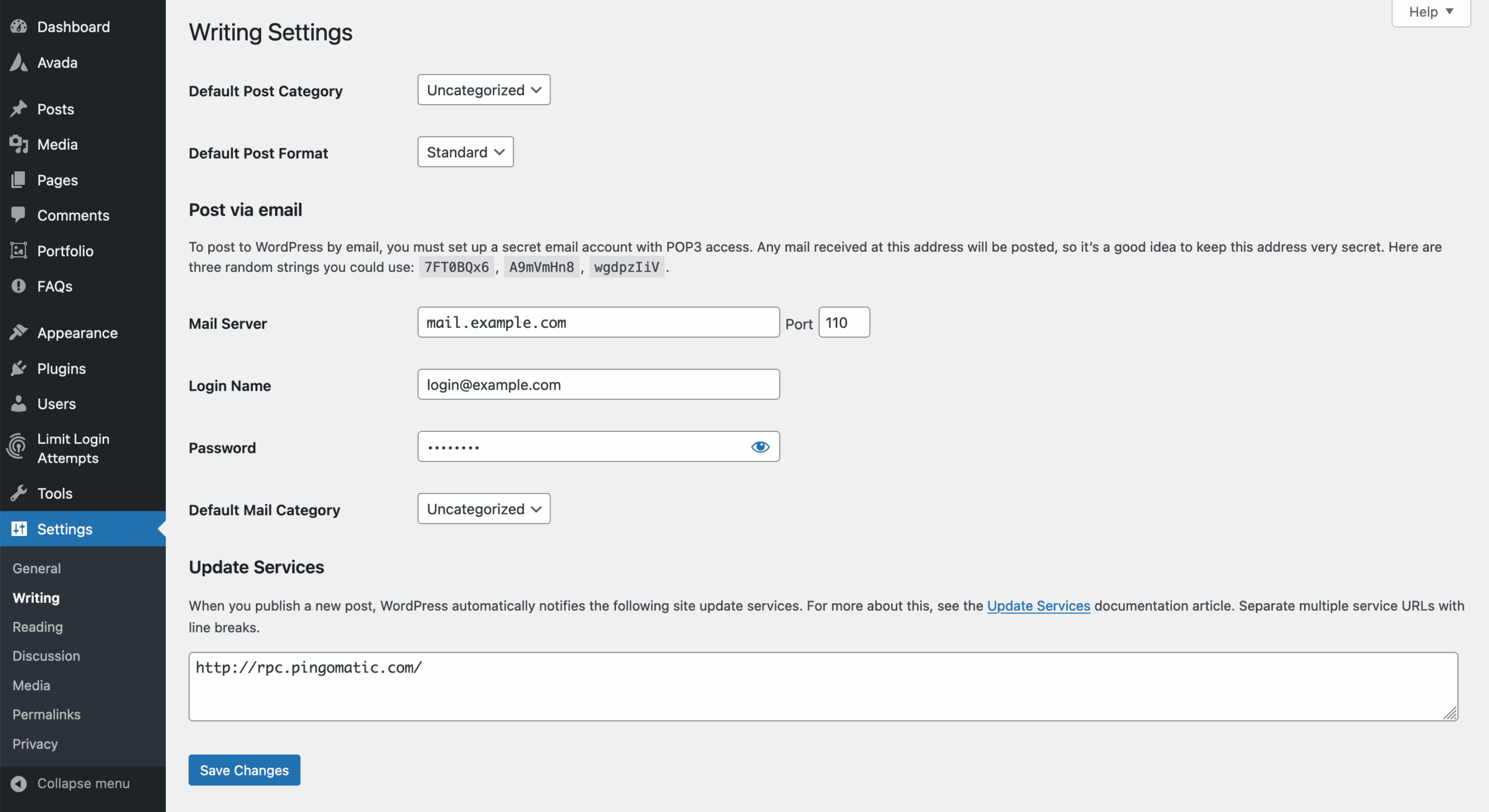 WordPress Writing Settings