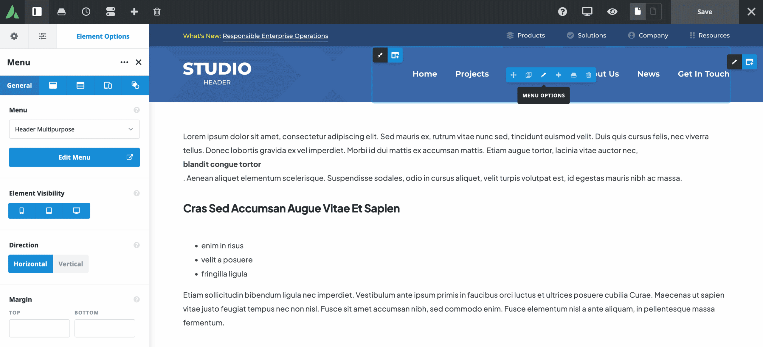 Editing the Avada Menu Element