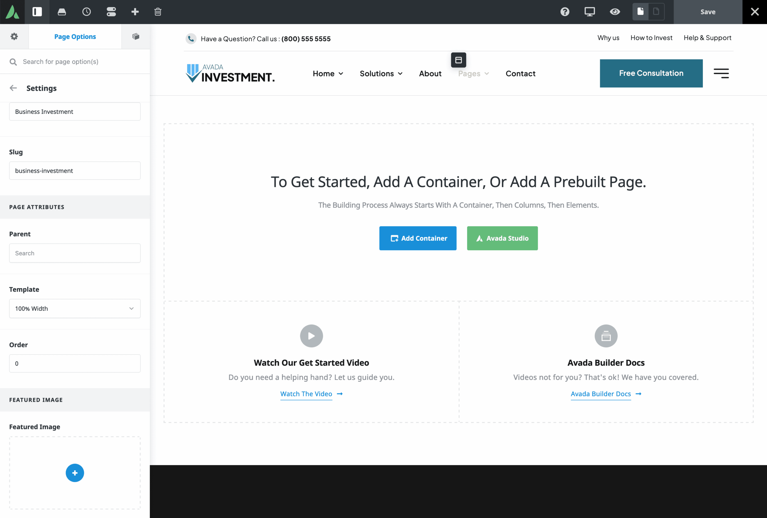 Avada New Page Add Container