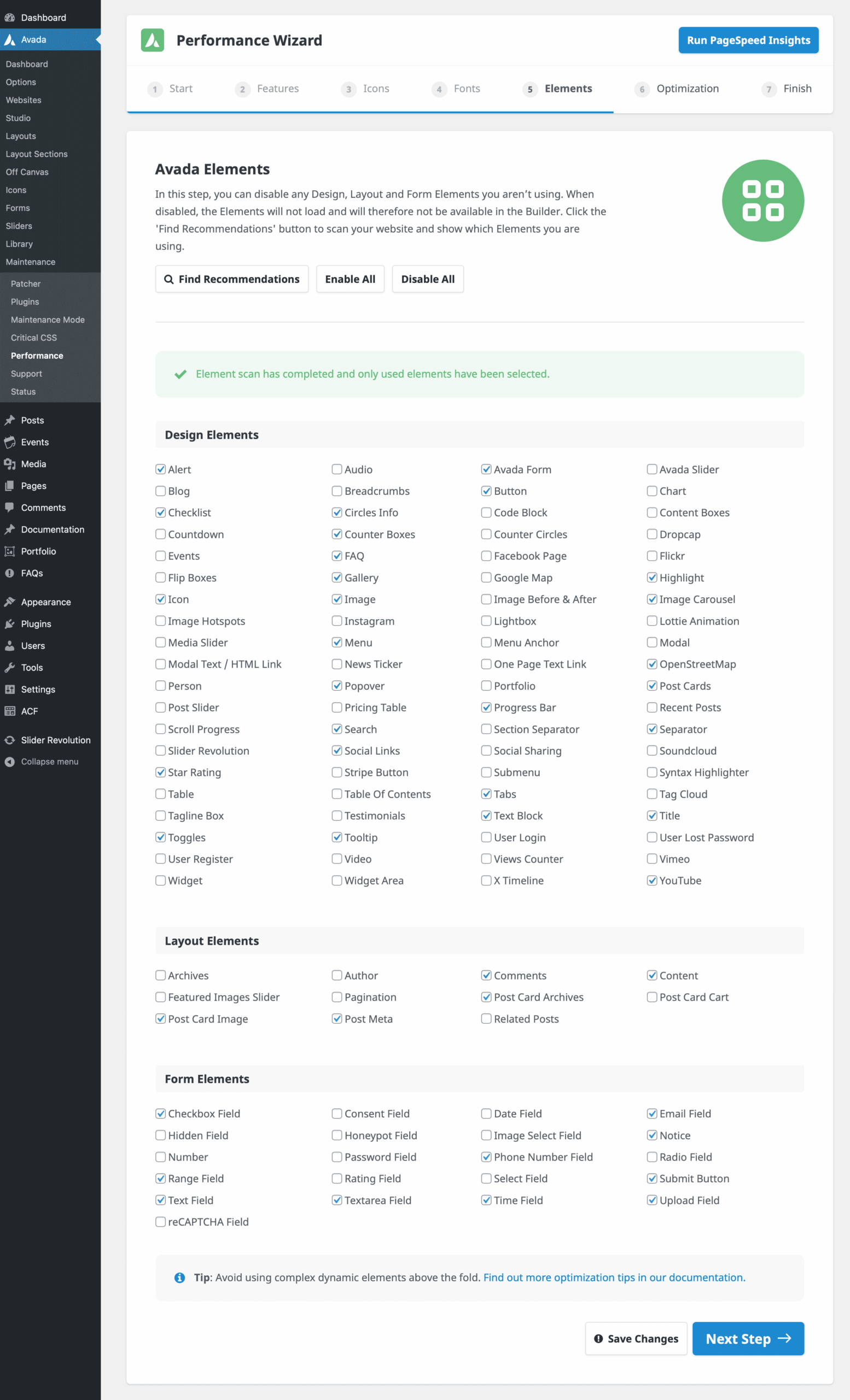 Avada Performance Wizard Step 5