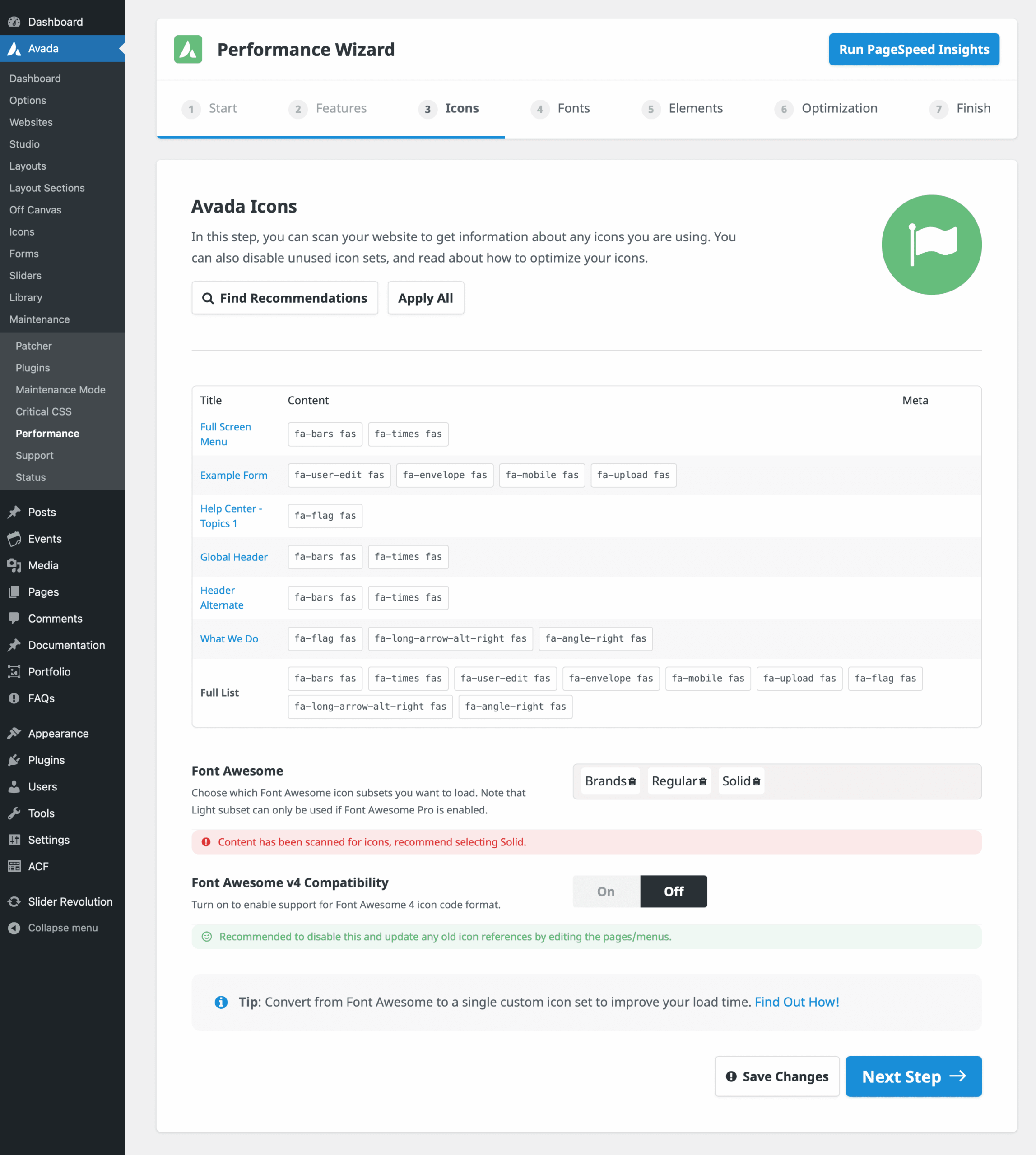 Avada Performance Wizard Step 3