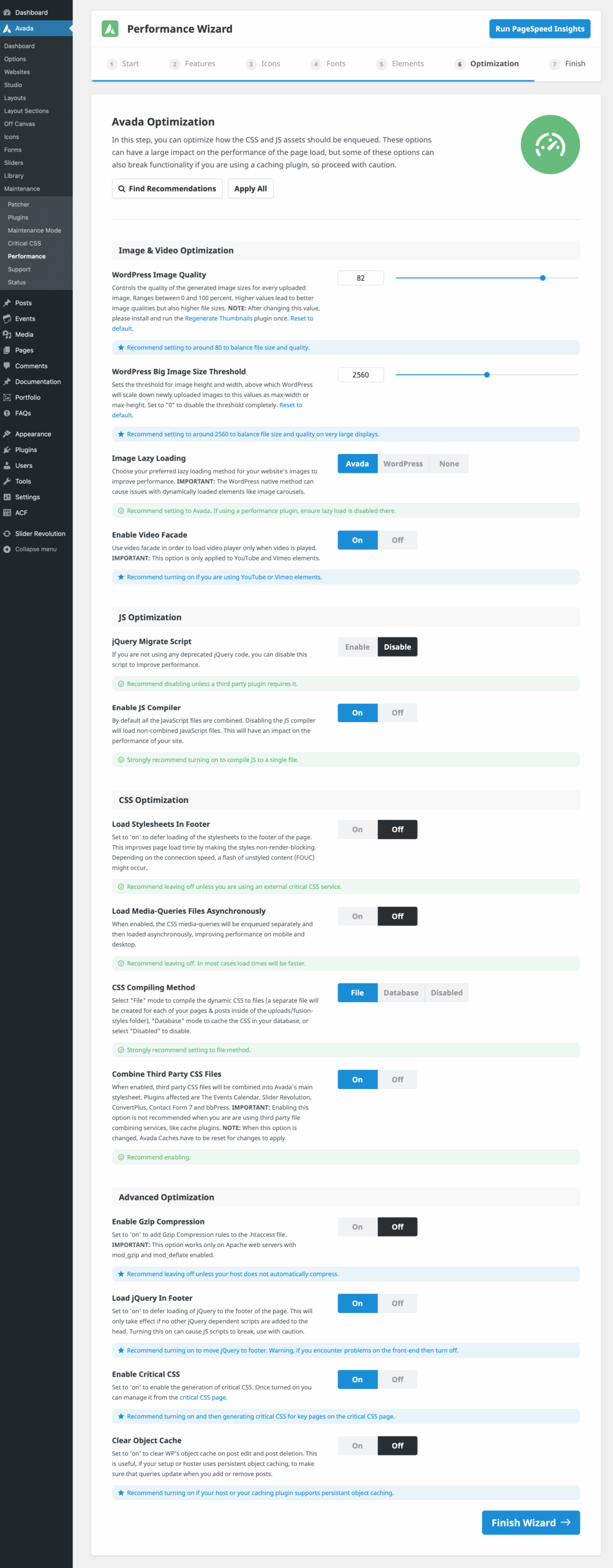 Avada Performance Wizard Step 6