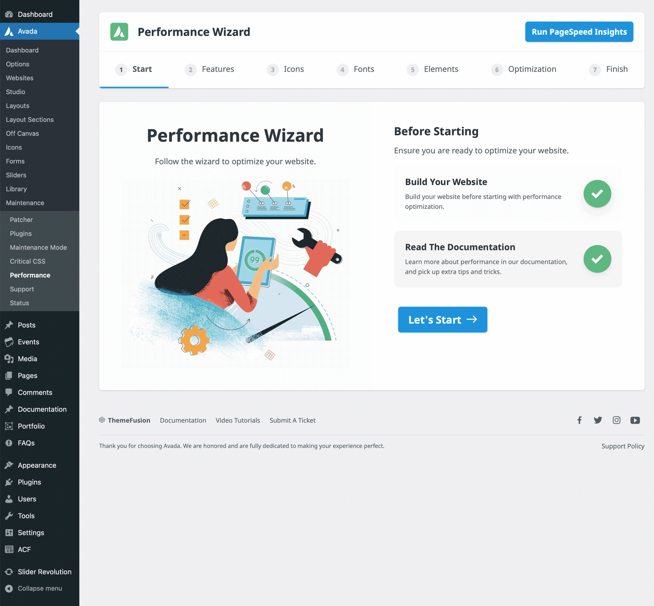 Avada Performance Wizard Step 1