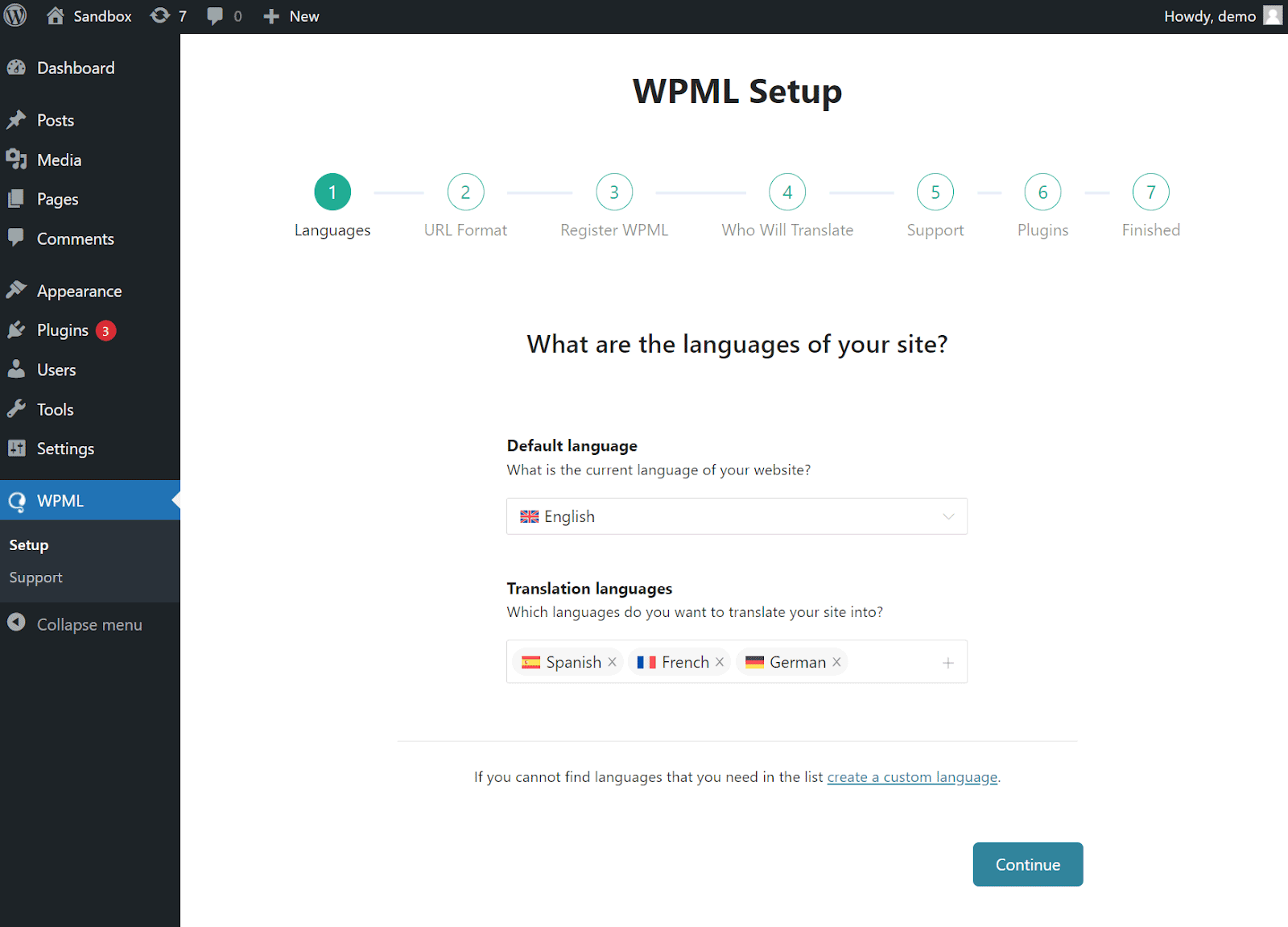WPML Setup Screen