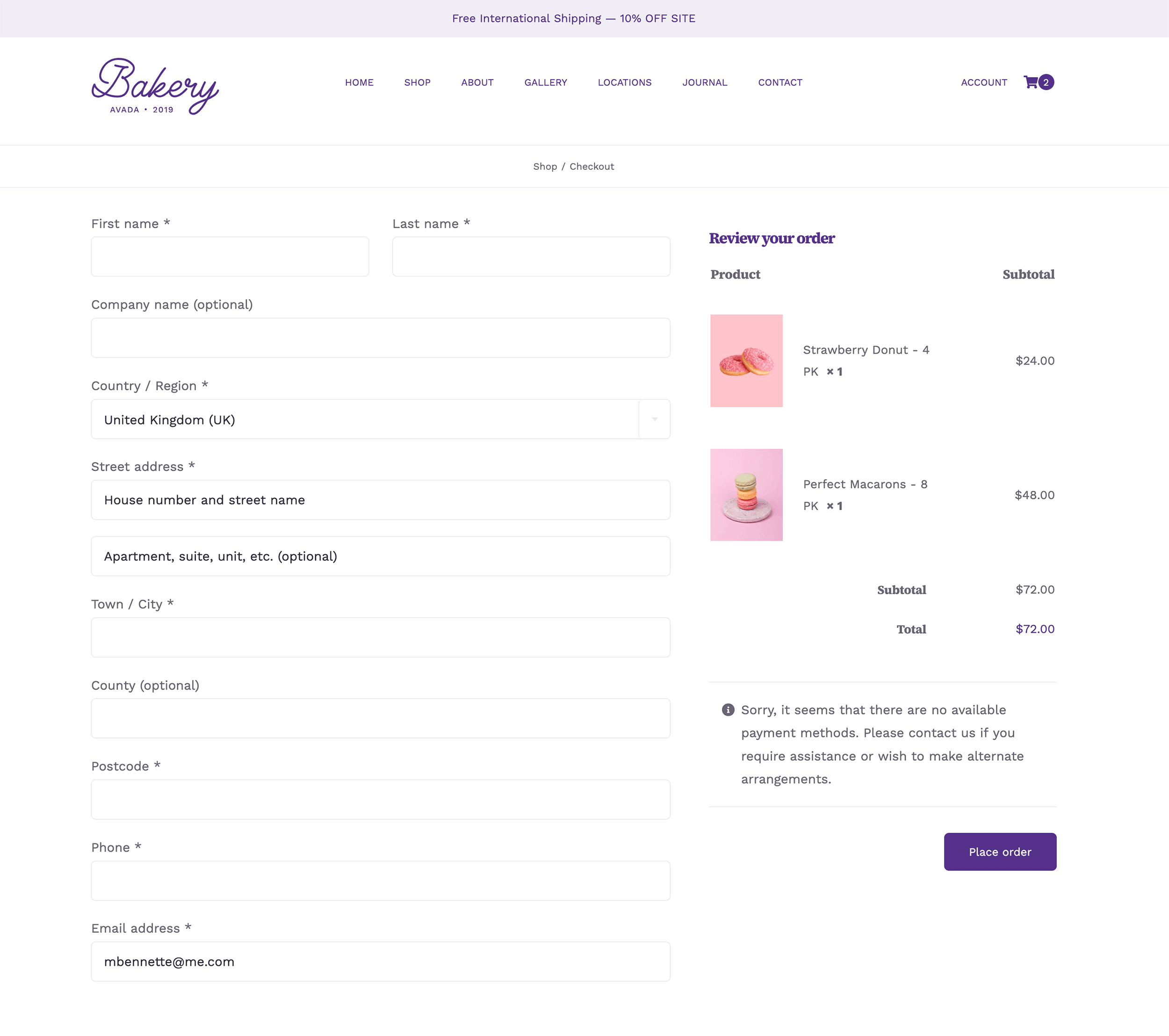 Avada Bakery Checkout Billing