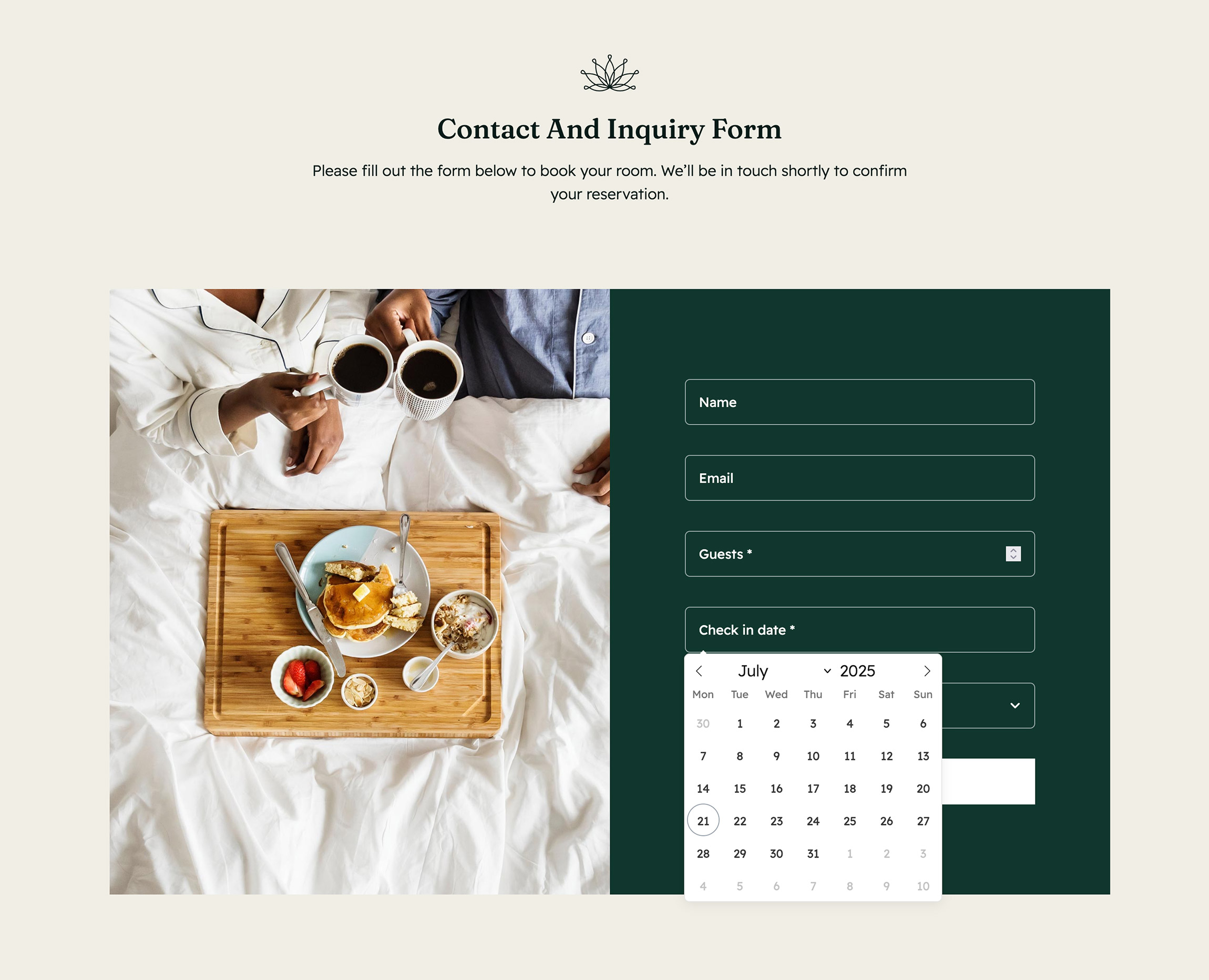 Avada Bed And Breakfast Contact Form Date