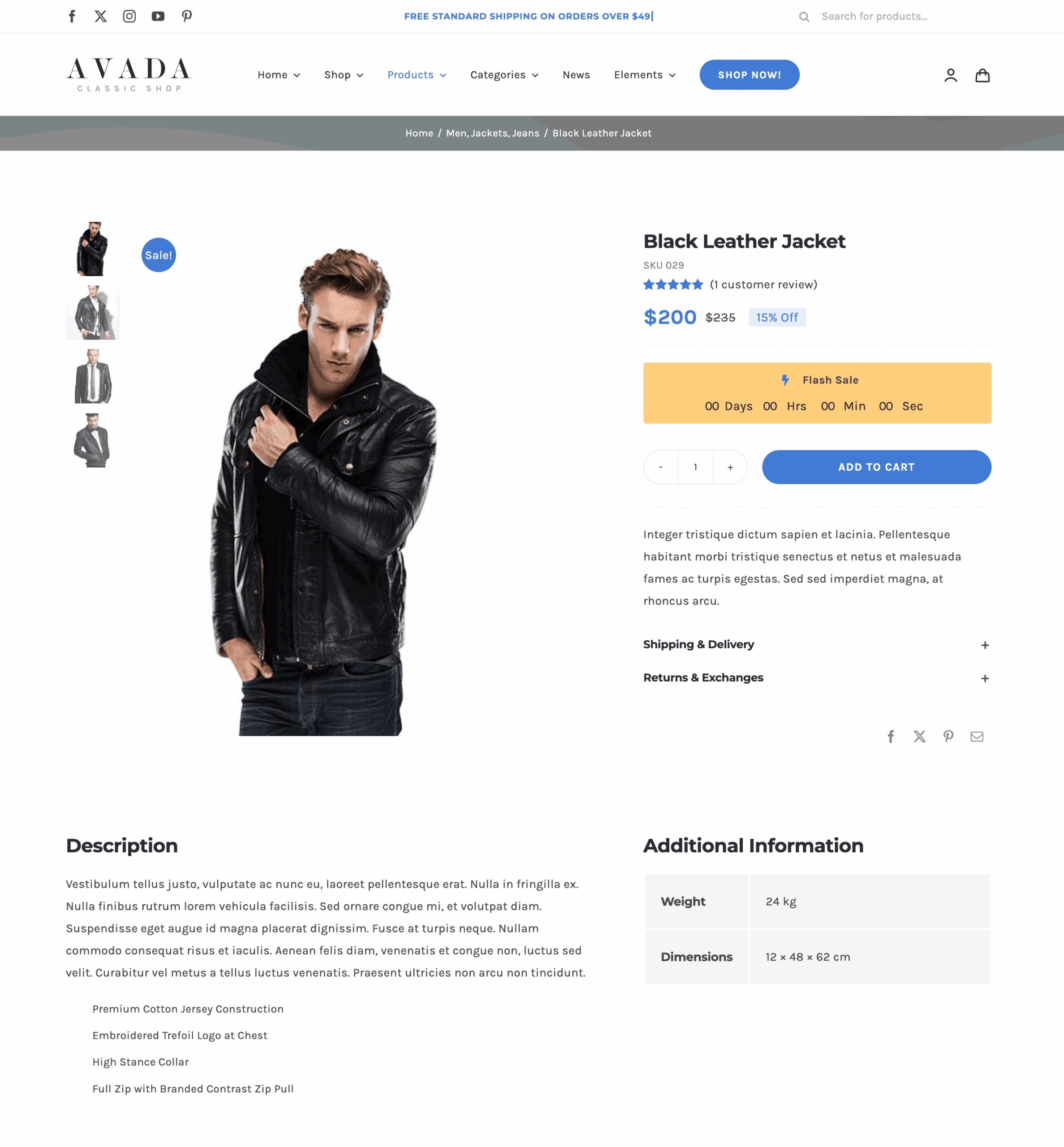 Avada Classic Shop Woo Additional Info