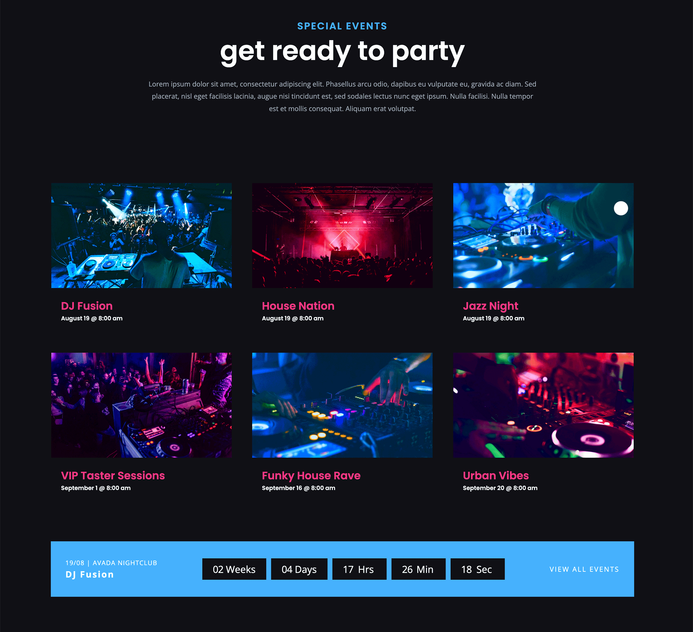 Avada Nightclub Events Element