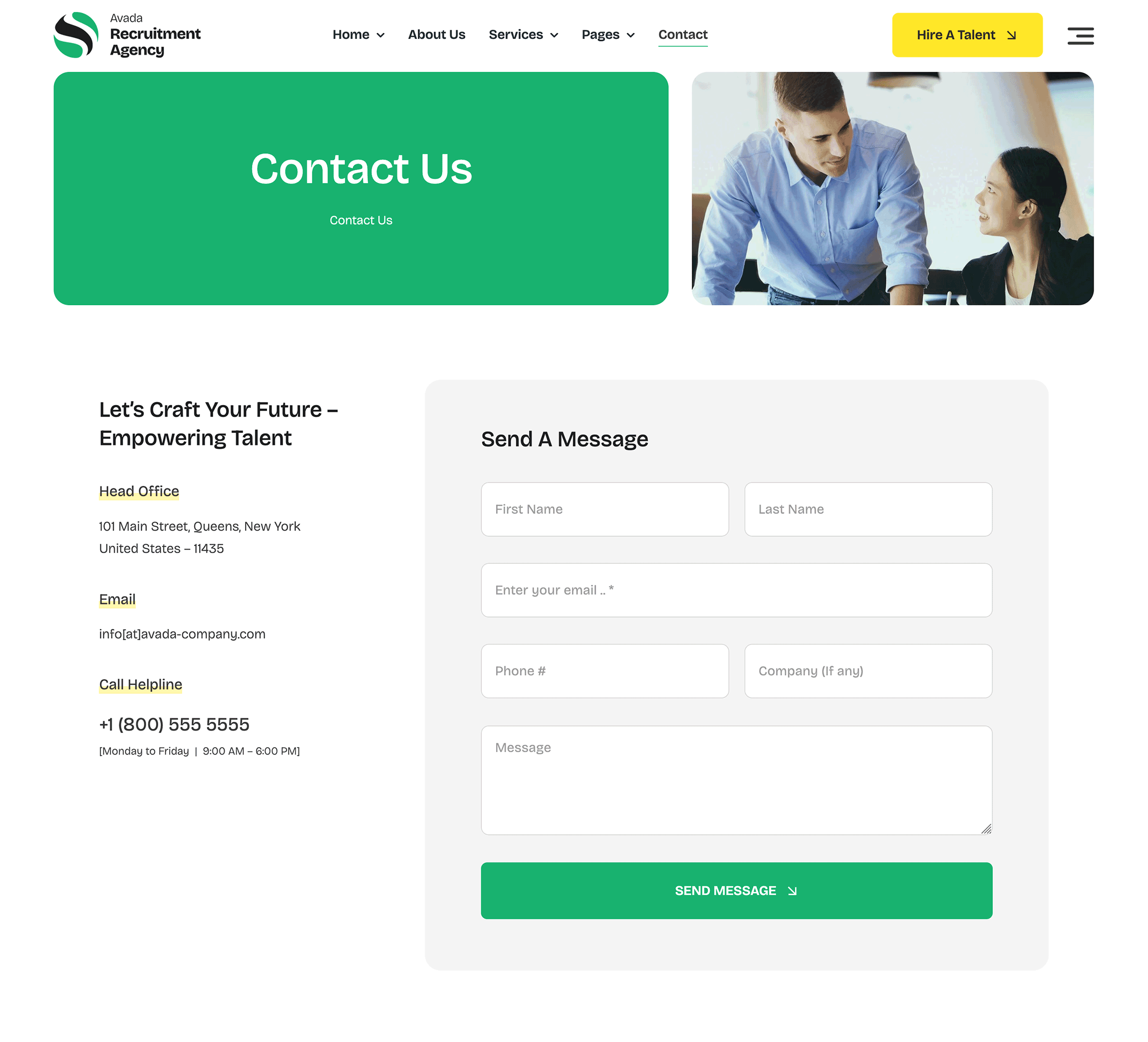 Avada Recruitment Agency Contact Form Email