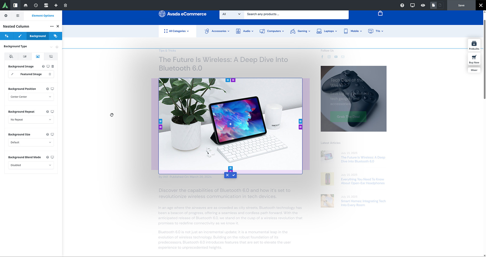 Featured Image > Layout Section > Column Background