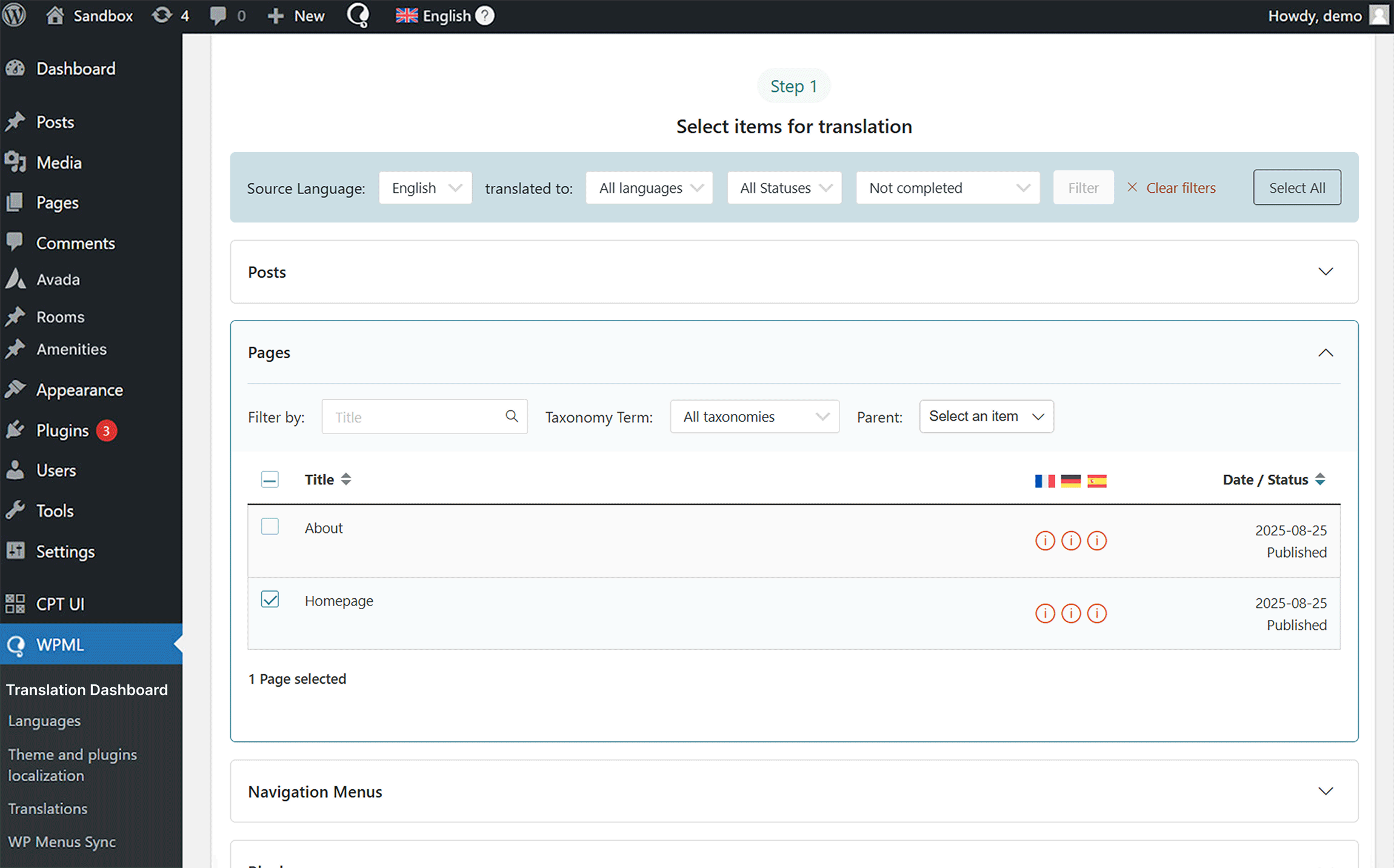 WPML Translation Management Dashboard