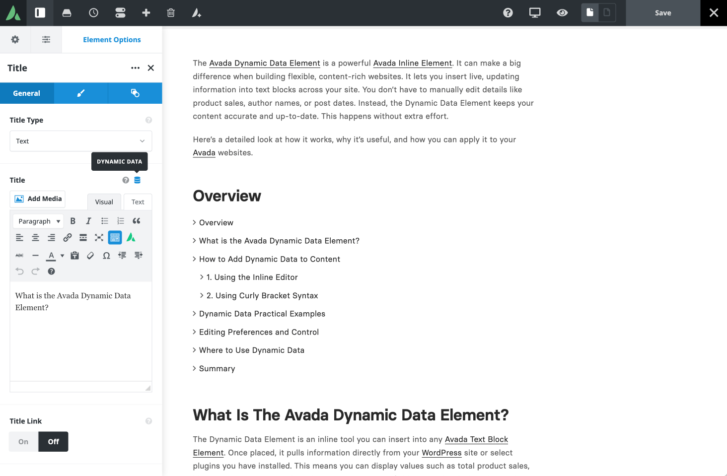 Avada Element Dynamic Data Option