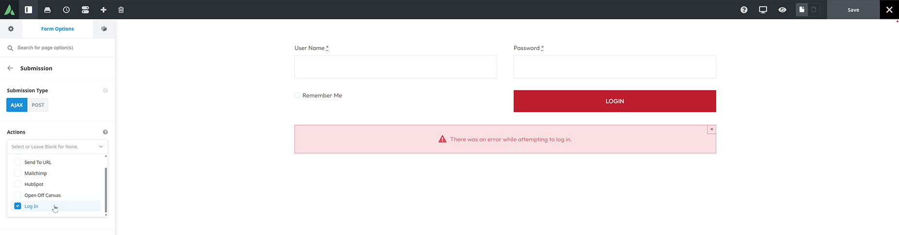 Login Form > Action Login Form > Action